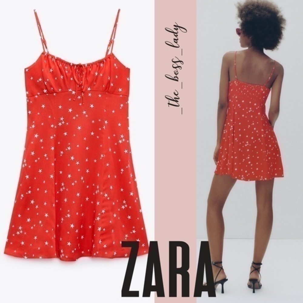 ZARA dress mini red satin stars spring summer